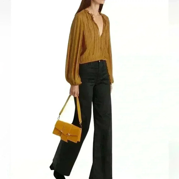 NWT💕FRAME Pleated Tie-Front Top Size XS gold rust size XS & SM $388 - Picture 8 of 9